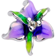 Load image into Gallery viewer, 20G 1/4 Clear Gem Exotic Purple Flower Nose Bone