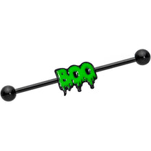 Load image into Gallery viewer, 14G Black Green Spooky Boo Halloween Industrial Barbell 38mm