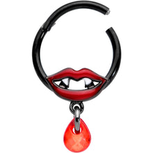 将图片加载到图库查看器,16G 3/8 Red Gem Black Vampire Fang Halloween Hinged Segment Ring