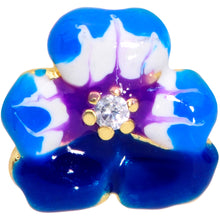 Load image into Gallery viewer, 16G 1/4 Clear CZ Gem Gold Tone Blue Flower Cartilage Tragus