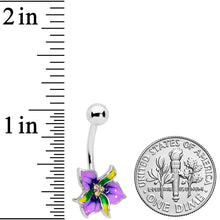 Load image into Gallery viewer, Clear Gem Purple Exotic Flower Belly Ring