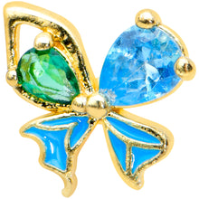 Load image into Gallery viewer, 16G 1/4 Blue Green Gem Gold Tone Sweet Butterfly Labret Tragus