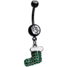 Load image into Gallery viewer, Red Green Gem Stocking Santa Cap Christmas Dangle Belly Ring Set of 3