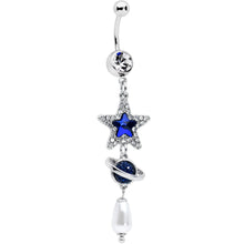 将图片加载到图库查看器,Clear Blue Gem Star Saturn Pearlescent Dangle Belly Ring