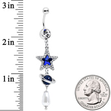 将图片加载到图库查看器,Clear Blue Gem Star Saturn Pearlescent Dangle Belly Ring