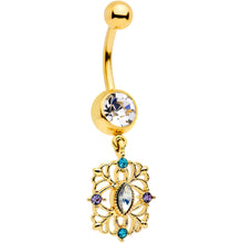 将图片加载到图库查看器,Gold Tone Jeweled Web Flower Dangle Belly Ring