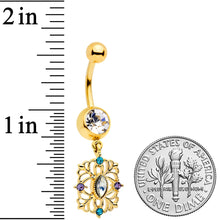 将图片加载到图库查看器,Gold Tone Jeweled Web Flower Dangle Belly Ring