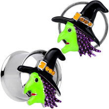 Load image into Gallery viewer, Orange Gem Green Witch Halloween Double Flare Tunnel Plug Set
