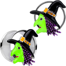 Load image into Gallery viewer, Orange Gem Green Witch Halloween Double Flare Tunnel Plug Set