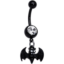 将图片加载到图库查看器,Clear Gem Black Baby Bat Halloween Dangle Belly Ring