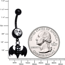 将图片加载到图库查看器,Clear Gem Black Baby Bat Halloween Dangle Belly Ring