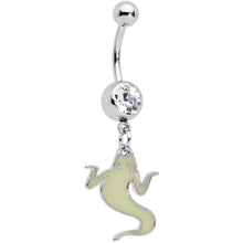 Load image into Gallery viewer, Clear Gem White Ghost Glow in the Dark Halloween Dangle Belly Ring