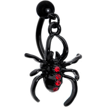 将图片加载到图库查看器,Red Gem Black Widow Spider Halloween Dangle Top Mount Belly Ring