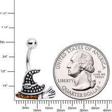 Load image into Gallery viewer, Yellow Gem Witch Hat Broom Halloween Belly Ring