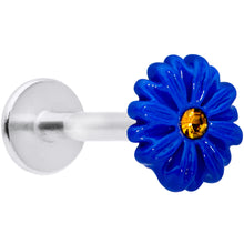 Load image into Gallery viewer, 16G 5/16 Yellow Gem Blue Sunflower Labret Monroe Tragus