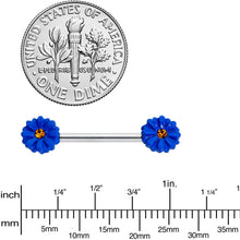 Load image into Gallery viewer, 14G 9/16 Yellow Gem Blue Sunflower Barbell Nipple Ring Set