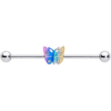 Load image into Gallery viewer, 14G Clear Gem Baroque Rainbow Butterfly Industrial Barbell 38mm