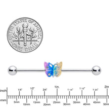 Load image into Gallery viewer, 14G Clear Gem Baroque Rainbow Butterfly Industrial Barbell 38mm