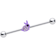 Load image into Gallery viewer, 14G Clear Gem Purple Easter Bunny Industrial Barbell 38mm
