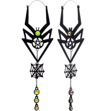 将图片加载到图库查看器,Vitrail Gem Black Spider Pentagram Dangle Tunnel Plug Earrings