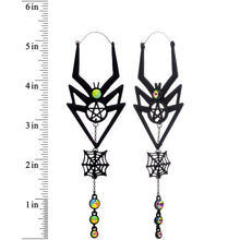 将图片加载到图库查看器,Vitrail Gem Black Spider Pentagram Dangle Tunnel Plug Earrings