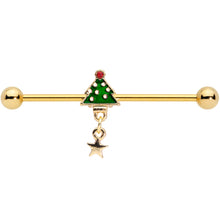 Load image into Gallery viewer, 14G Red Gem Star Christmas Tree Dangle Industrial Barbell 38mm