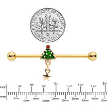 Load image into Gallery viewer, 14G Red Gem Star Christmas Tree Dangle Industrial Barbell 38mm