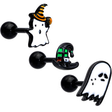 Load image into Gallery viewer, 16G 1/4 Black Hat Sad Ghost Halloween Cartilage Tragus Set of 3