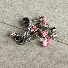 Load image into Gallery viewer, 20G Pink CZ Gem 3mm to 5mm Post Stud Earring Set of 3