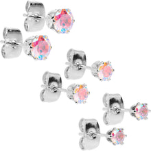 Load image into Gallery viewer, 20G Aurora CZ Gem 3mm to 5mm Post Stud Earring Set of 3