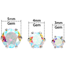 Load image into Gallery viewer, 20G Aurora CZ Gem 3mm to 5mm Post Stud Earring Set of 3