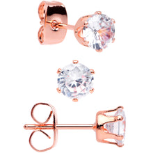 Load image into Gallery viewer, 20G Clear CZ Gem Rose Gold Tone Post Stud Earring Set of 3