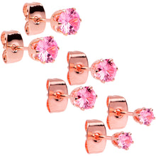 Load image into Gallery viewer, 20G Pink CZ Gem Rose Gold Tone Post Stud Earring Set of 3