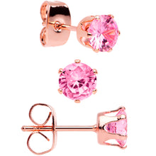 Load image into Gallery viewer, 20G Pink CZ Gem Rose Gold Tone Post Stud Earring Set of 3