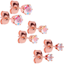 Load image into Gallery viewer, 20G Aurora CZ Gem Rose Gold Tone Post Stud Earring Set of 6