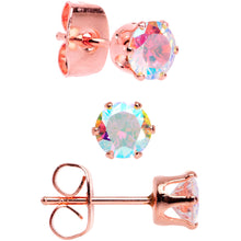 Load image into Gallery viewer, 20G Aurora CZ Gem Rose Gold Tone Post Stud Earring Set of 6