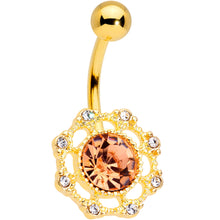 将图片加载到图库查看器,Clear Pink CZ Gem Gold Tone Sunburst Belly Ring