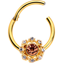 Load image into Gallery viewer, 16G 3/8 Clear Pink CZ Gem Gold Tone Sunburst Hinged Segment Ring