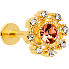 Load image into Gallery viewer, 16G 5/16 Pink Clear CZ Gem Gold Hue Sunburst Labret Monroe Tragus