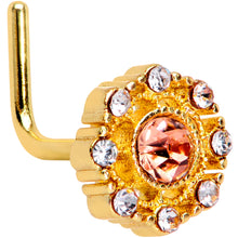 Load image into Gallery viewer, 20G 1/4 Pink Clear CZ Gem Gold Tone Sunburst L Shape Nose Ring