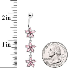 Load image into Gallery viewer, Pink Gem Flower Trio Dangle Belly Ring
