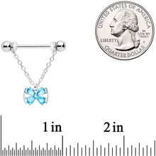 将图片加载到图库查看器,14G 11/16 Aqua CZ Gem Beauty Bow Chain Dangle Nipple Ring Set