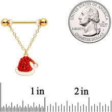 Load image into Gallery viewer, 14G 9/16 Red Gem Gold Tone Santa Christmas Dangle Nipple Ring Set
