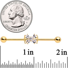 将图片加载到图库查看器,14G Clear CZ Gem Gold Tone Beauty Bow Industrial Barbell 38mm