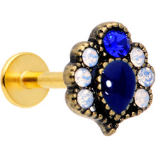 Load image into Gallery viewer, 16G 5/16 Clear Blue Gem Gold Tone Heirloom Teardrop Labret Monroe
