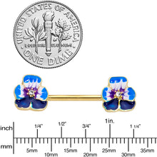 Load image into Gallery viewer, 14G 9/16 Clear Gem Gold Tone Blue Spring Flower Nipple Ring Set