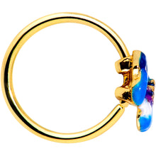 Load image into Gallery viewer, 20G 5/16 Clear CZ Gem Gold Tone Blue Spring Flower Nose Hoop