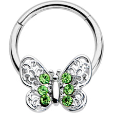 Load image into Gallery viewer, 16G 3/8 Green Gem Lacy Butterfly Hinged Segment Ring
