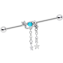 Load image into Gallery viewer, 14G Clear Aqua Gem Saturn Stars Dangle Industrial Barbell 38mm