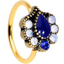 Load image into Gallery viewer, 20G 5/16 Clear Blue Gem Gold Tone Heirloom Teardrop Nose Hoop